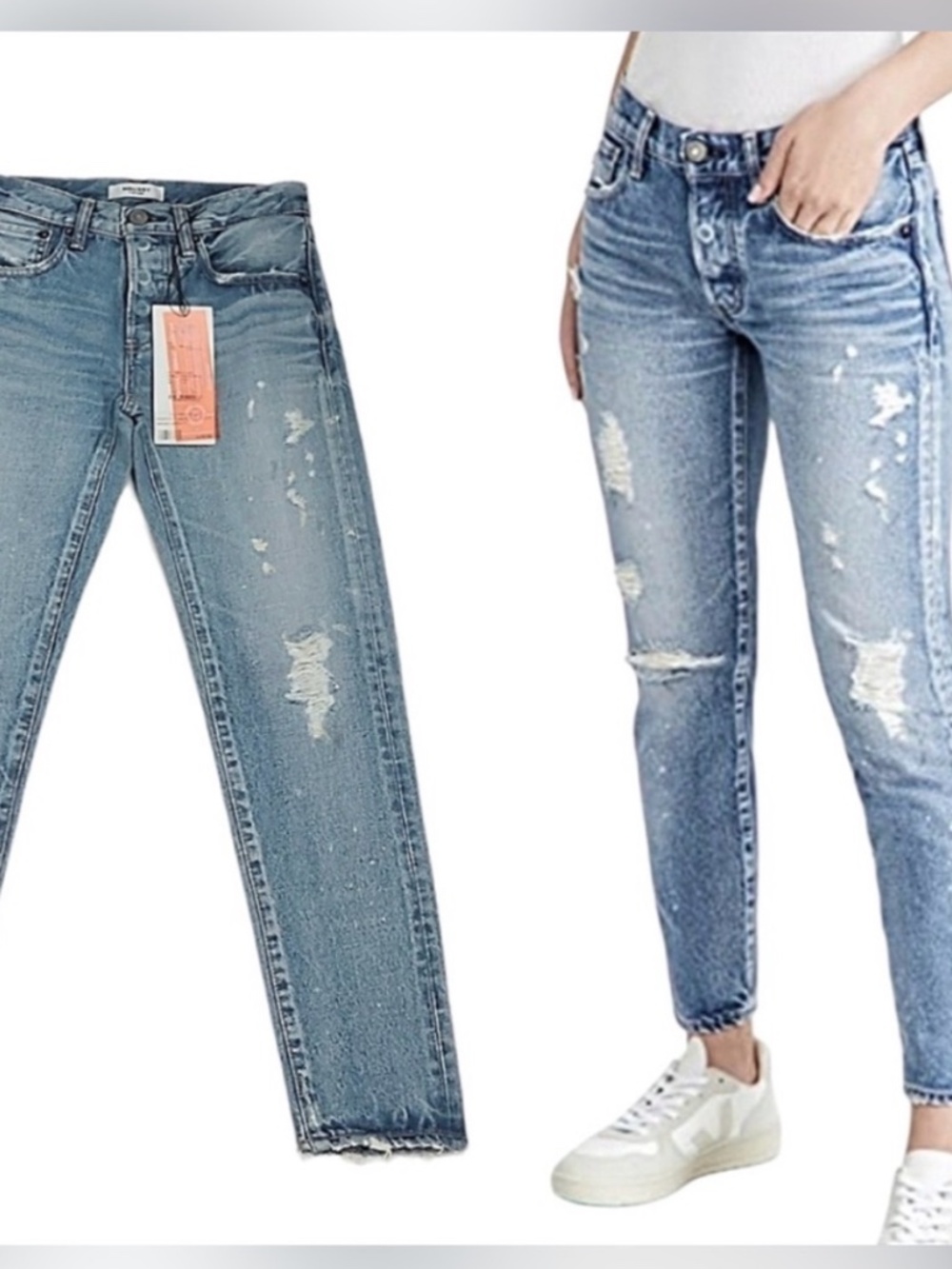 Moussy Vintage Aberdeen Tapered Blue Distressed Button Fly Jeans size 25